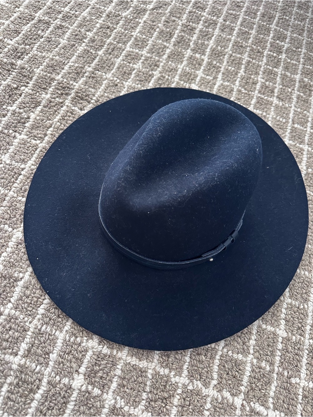 rag & bone Navy Wool Fedora with Inner Bow Trim